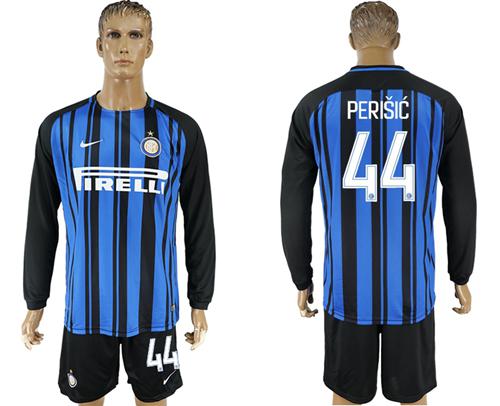 Inter Milan #44 Perisic Home Long Sleeves Soccer Club Jersey - Click Image to Close